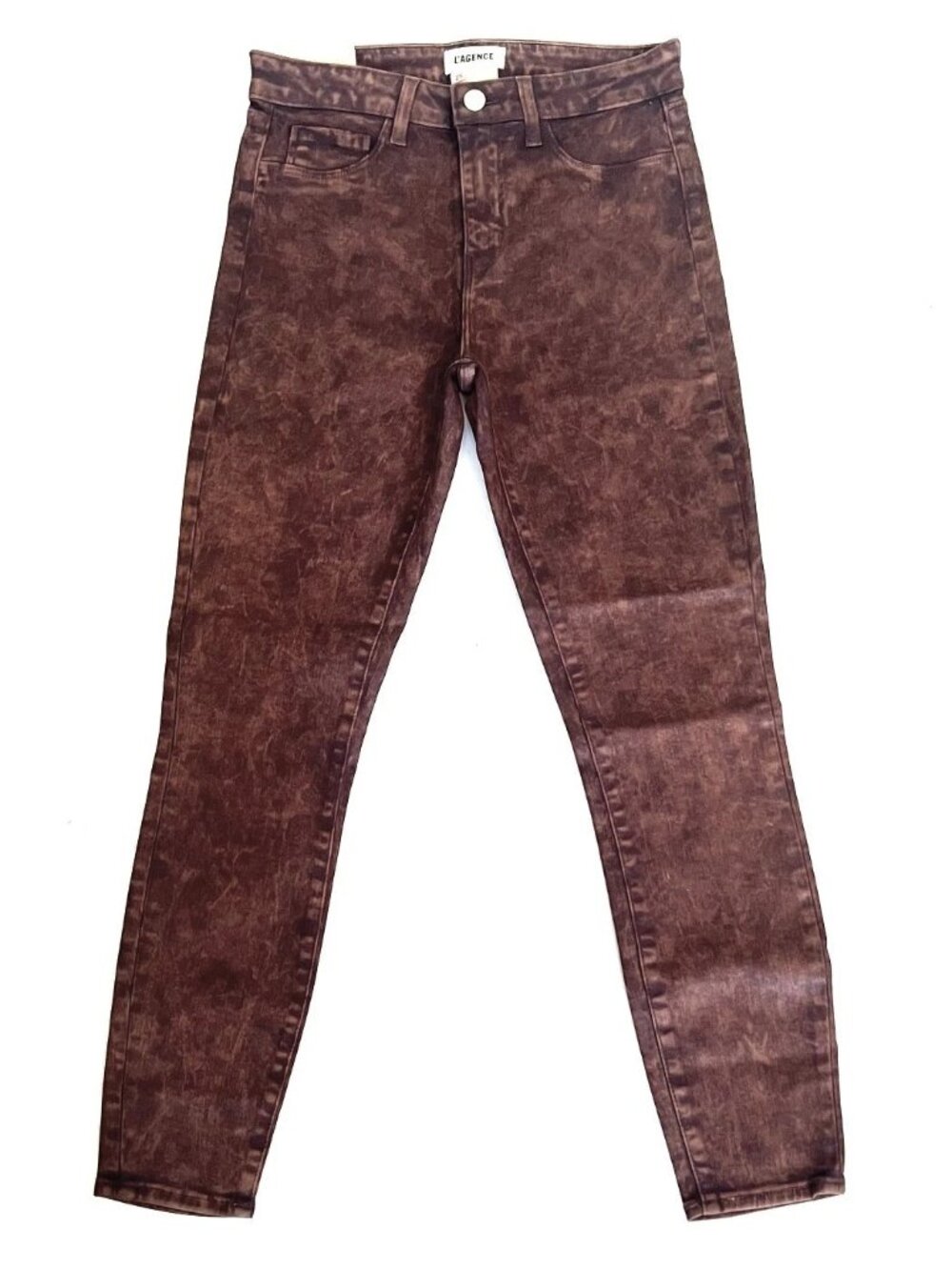 New L'AGENCE MARGOT High Rise Skinny Stretch Crop Jeans Cocoa Mineral Coated 25 - Picture 5 of 11